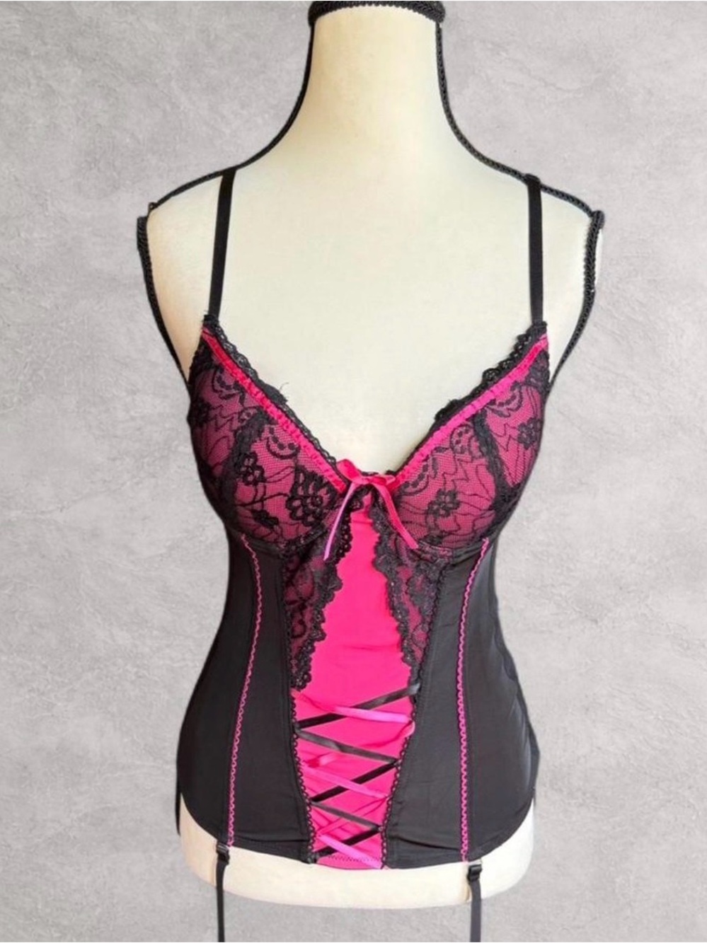 Native Intimates Black & Pink Lace Corset‎ Bustier Top - 34C